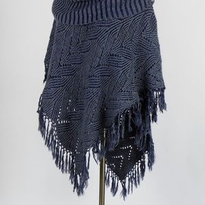 ISO Gray BCBG Cowl Neck Fringe Poncho